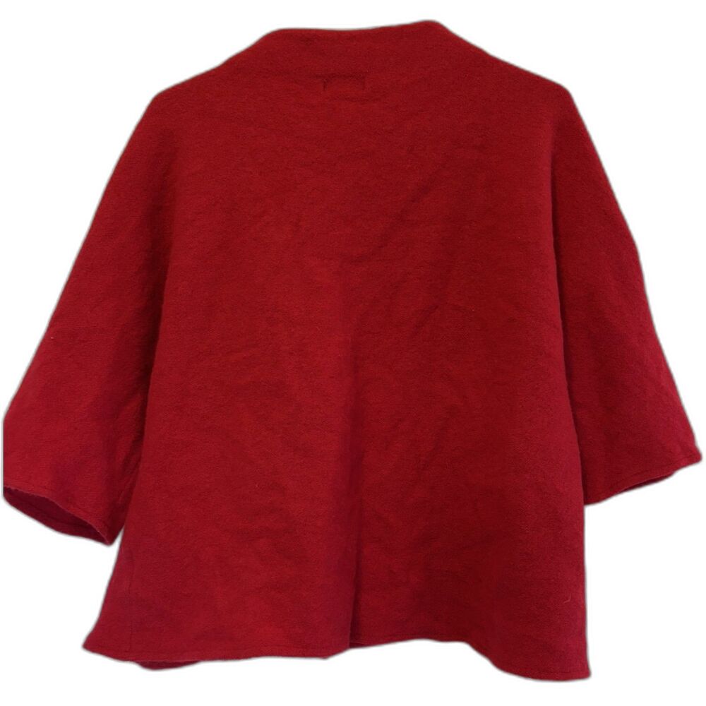 Embellished Red 100% Wool Cropped Jacket Half Sleeve Mid-Century Vibe - Picture 2 of 5